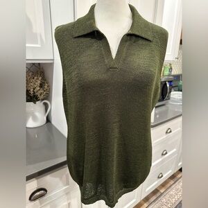 Vintage Josephine Chaus Studio Olive Green Sleeveless Collared Sweater Career XL